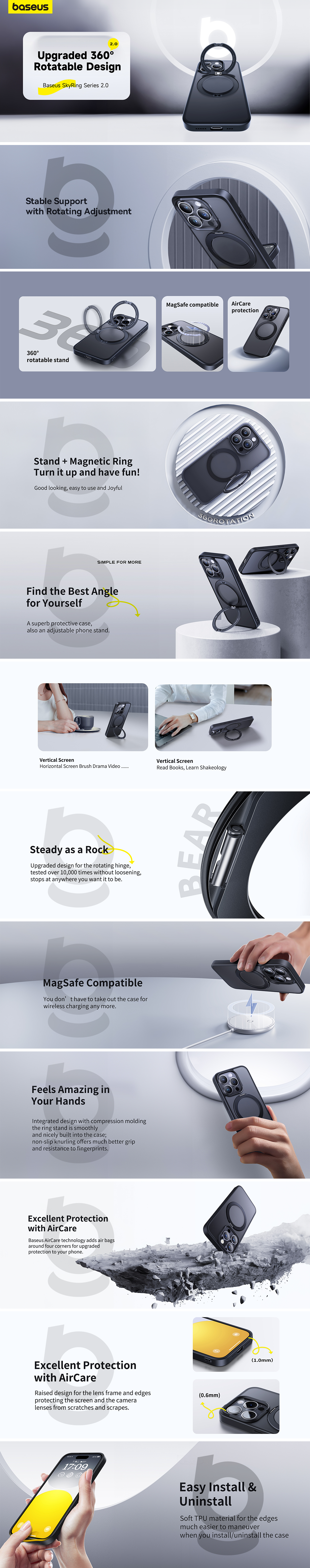 Baseus iPhone 15 Pro Max Magnetic Case with 360 Degree Rotatable Kickstand